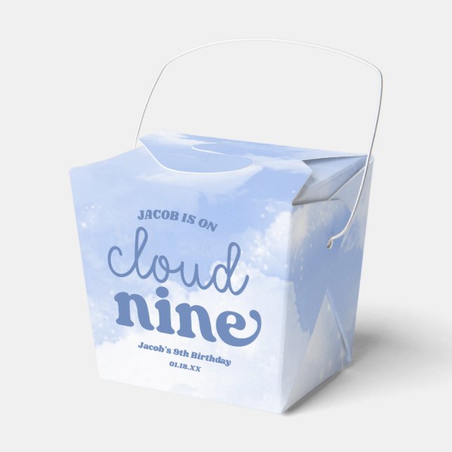 We Are On Cloud Nine Blue 9th Ninth Birthday Party Favor Box (Front Side)