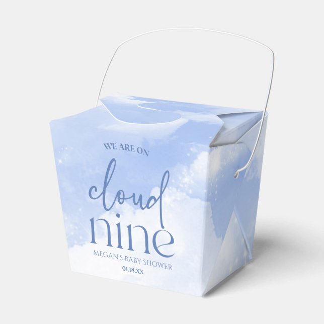 We Are On Cloud Nine Blue Baby Shower Favor Box (Front Side)