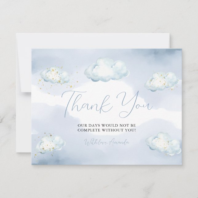 We Are On Cloud Nine Blue Baby Shower Thank you Card (Front)