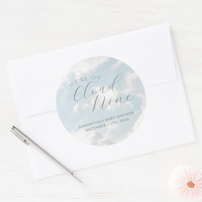 We Are On Cloud Nine Blue Clouds Baby Shower Classic Round Sticker (Envelope)