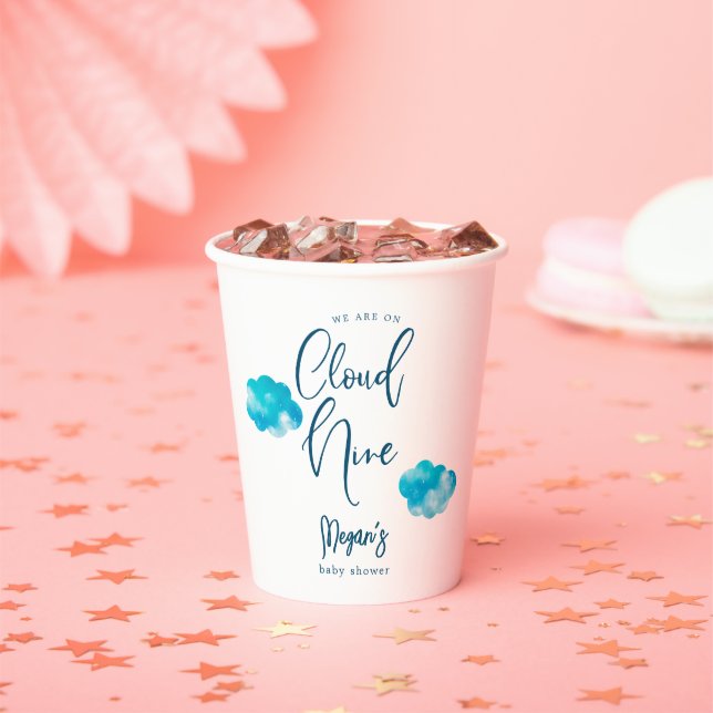 We Are On Cloud Nine Boy Baby Shower Paper Cups (Insitu)