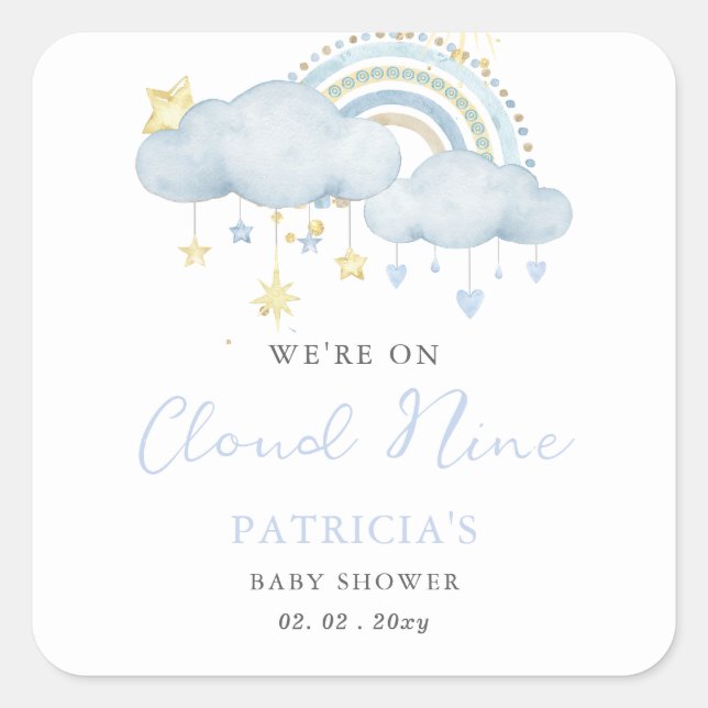 We are on Cloud Nine Boy Baby Shower  Square Sticker (Front)