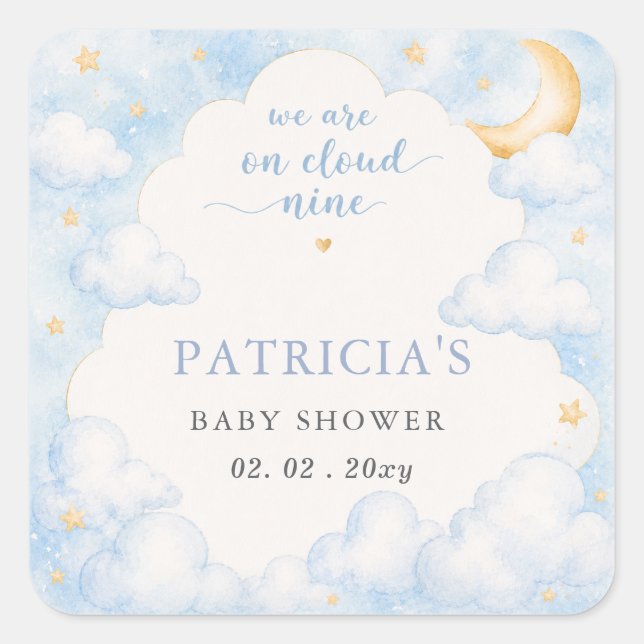 We are on Cloud Nine Boy Baby Shower  Square Sticker (Front)