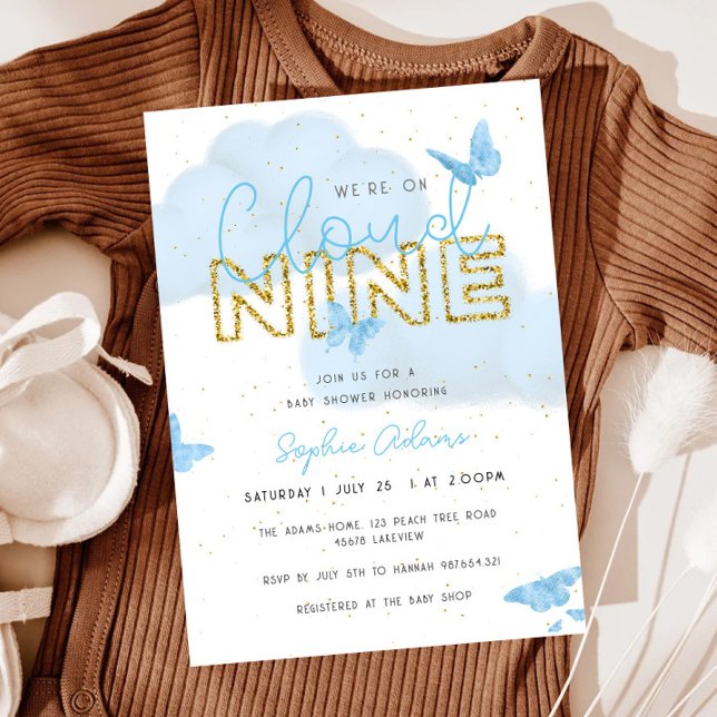 We Are On Cloud Nine Butterflies Boy Baby Shower Invitation (Creator Uploaded)