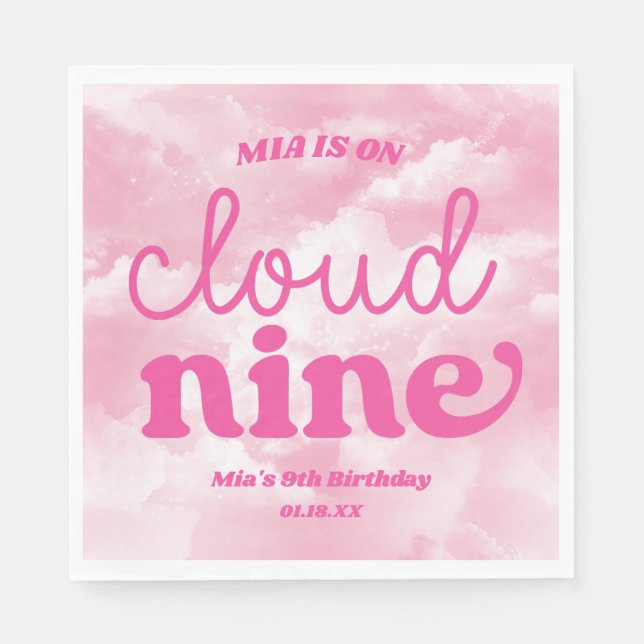 We Are On Cloud Nine Pink 9th Ninth Birthday Party Napkin (Front)