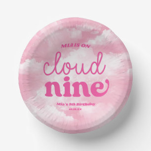 We Are On Cloud Nine Pink 9th Ninth Birthday Party Paper Plate