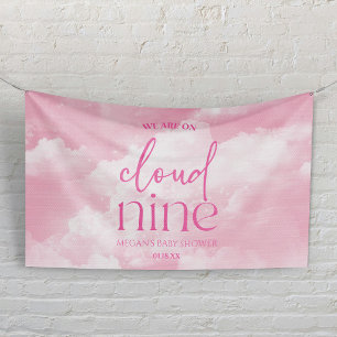 We Are On Cloud Nine Pink Baby Shower Banner