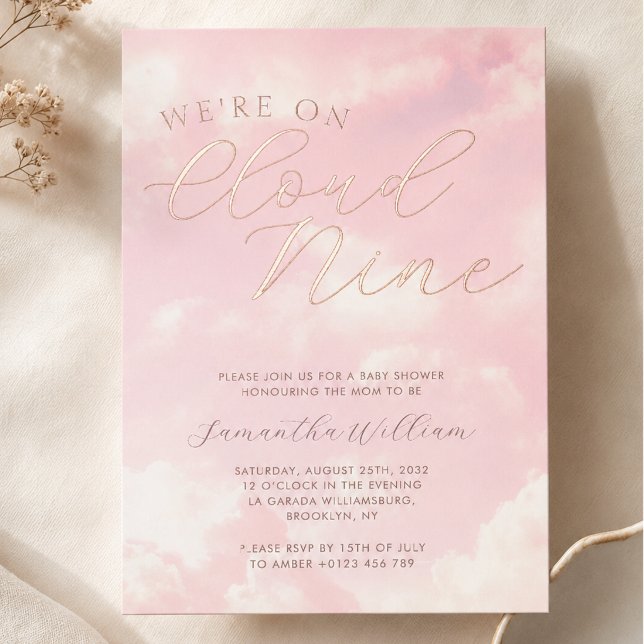 We Are On Cloud Nine Pink Clouds Baby Shower (Creator Uploaded)