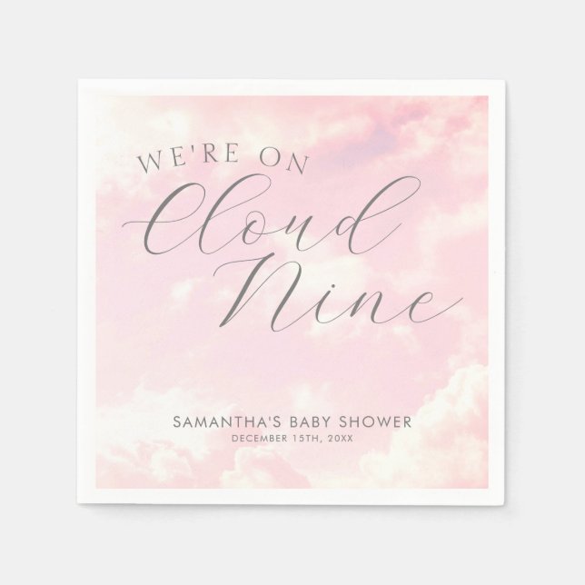 We Are On Cloud Nine Pink Clouds Baby Shower Napkin (Front)