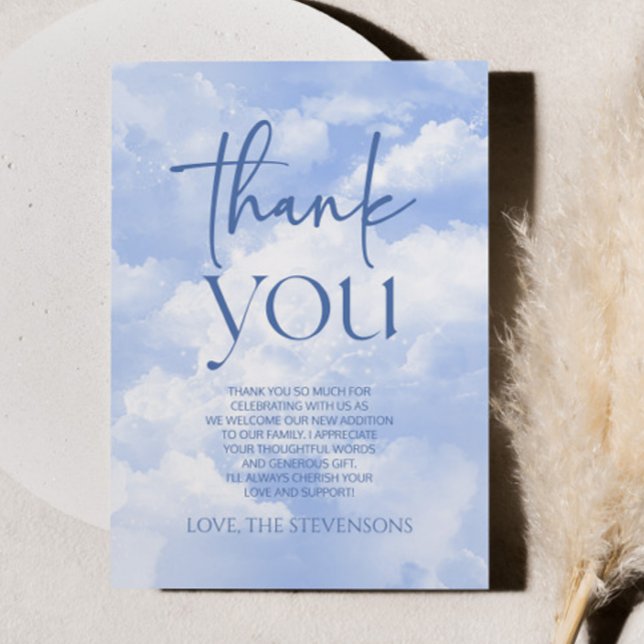 We Are On Cloud Nine Sparkle Clouds Baby Shower Thank You Card (Creator Uploaded)