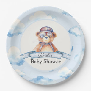 We are on Cloud Nine Vintage Boy Bear Baby shower Paper Plate