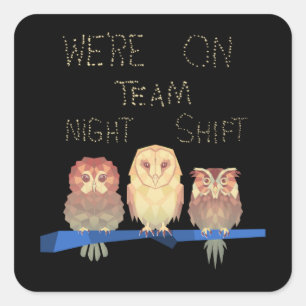 We Are On Team Night Shift Owls Square Sticker