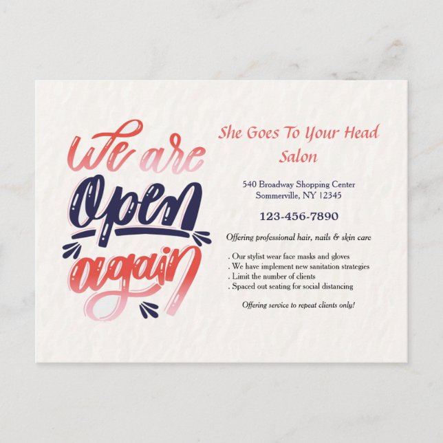 We Are Open Again Postcard (Front)