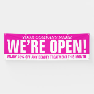 We are open beauty business pink white signage banner