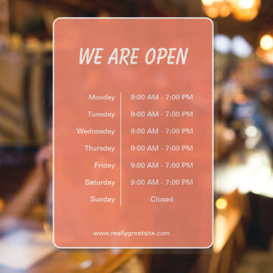 We are open Hours Business Time White Script Window Cling