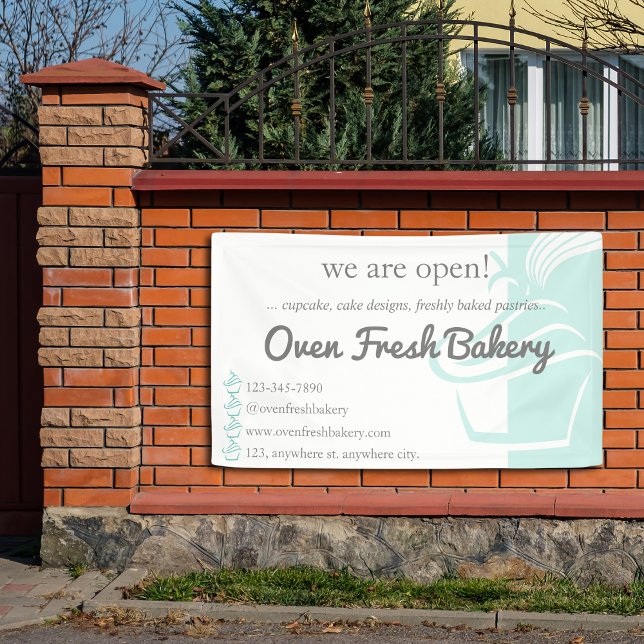 We are Open Mint Green Cupcake Bakery Business Banner (Creator Uploaded)