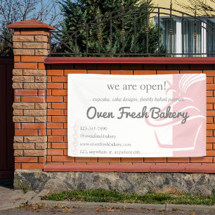 We are Open Pink Cupcake Bakery Business Banner