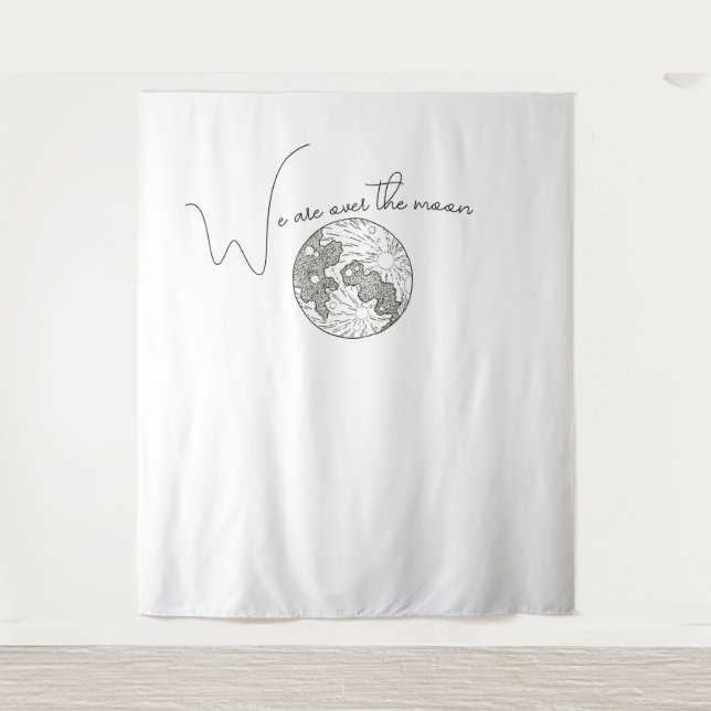 We Are Over The Moon Baby Shower Backdrop Tapestry (Front)