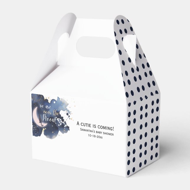 We are over the moon baby shower blue  favor box (Front Side)
