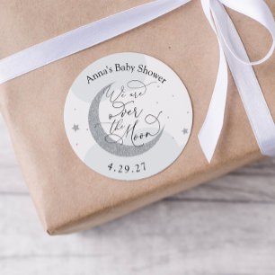 We Are Over the Moon Baby Shower Classic Round Sti Sticker