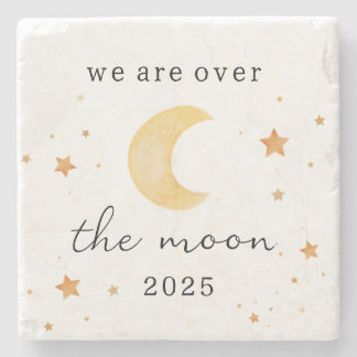 “We are over the moon” Baby Shower Drink Coaster