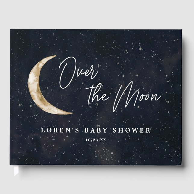 We Are Over The Moon Baby Shower  Guest Book (Front)