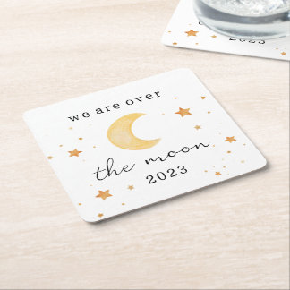 “We are over the moon” baby shower paper napkin Square Paper Coaster