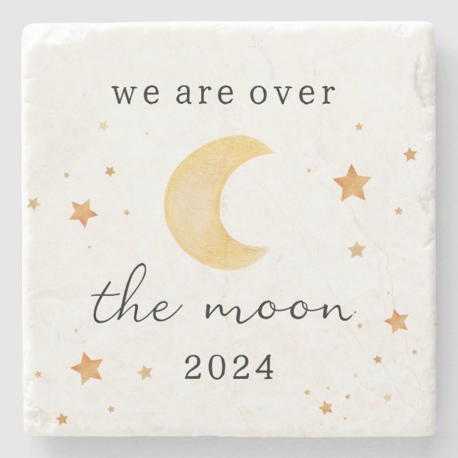 “We are over the moon” baby shower paper napkin St Stone Coaster (Front)