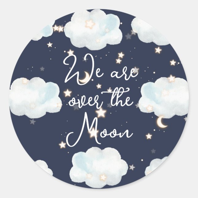 We Are Over The Moon Baby Shower Stickers (Front)