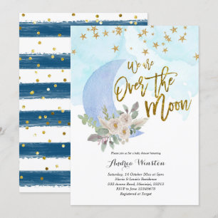 We are Over the Moon Blue Baby Shower Invitation