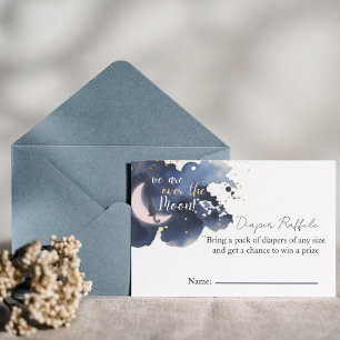 We are over the moon diaper raffle baby shower  invitation
