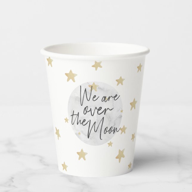 We Are Over The Moon Gender Neutral Baby Shower Paper Cups (Front)