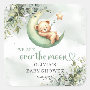 We are over the moon gender neutral teddy bear square sticker
