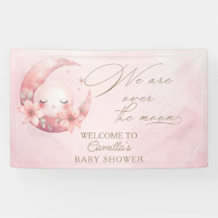 We Are Over The Moon Girl Baby Shower Banner
