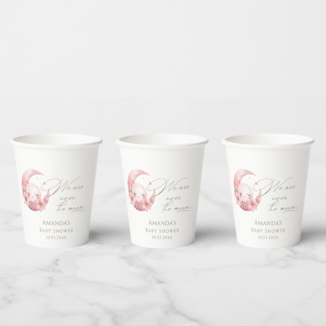 We Are Over The Moon Girl Baby Shower Paper Cups (Multi)