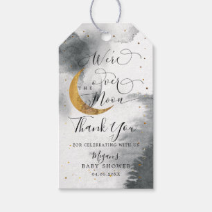 We Are Over The Moon Grey Gold Baby Shower Gift Tags