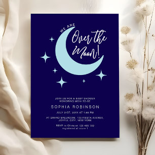 We Are Over the Moon Stars Dark Blue Baby Shower Invitation