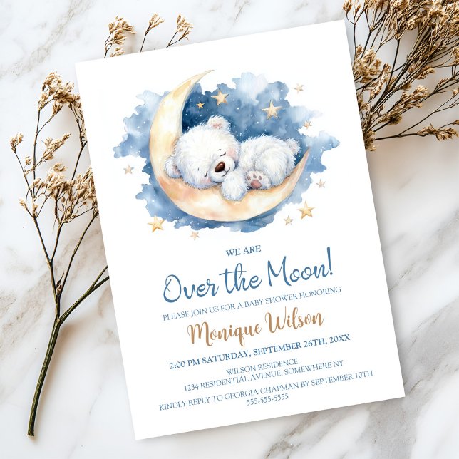 We are Over the Moon Teddy Bear Baby Shower Invitation (Creator Uploaded)