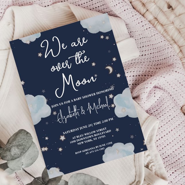 We Are Over The Moon Theme Baby Shower Invitation (Over The Moon)