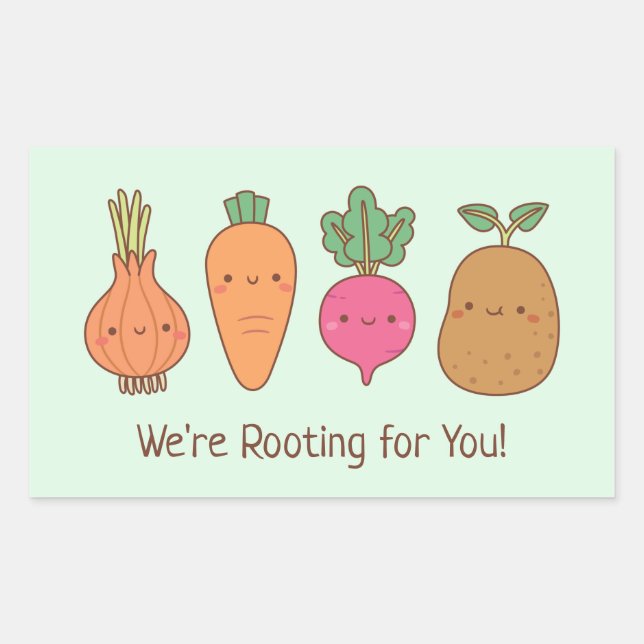 We Are Rooting For You Root Vegetables Pun Sticker (Front)
