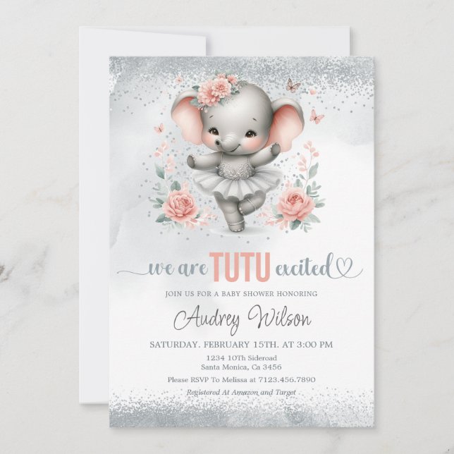 We are Tutu Excited Ballerina Elephant Baby Shower Invitation (Front)
