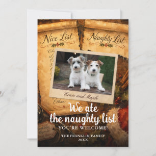 We Ate The Naughty List Cute Pet Photo Fun Holiday Card