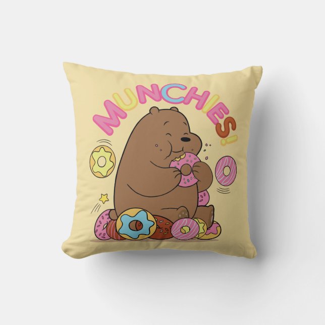 We Bare Bears - Grizz Doughnut Munchies! Throw Pillow (Front)