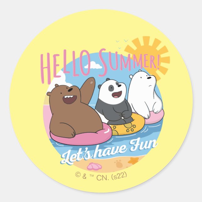 We Bare Bears - Hello Summer! Let's Have Fun Classic Round Sticker (Front)