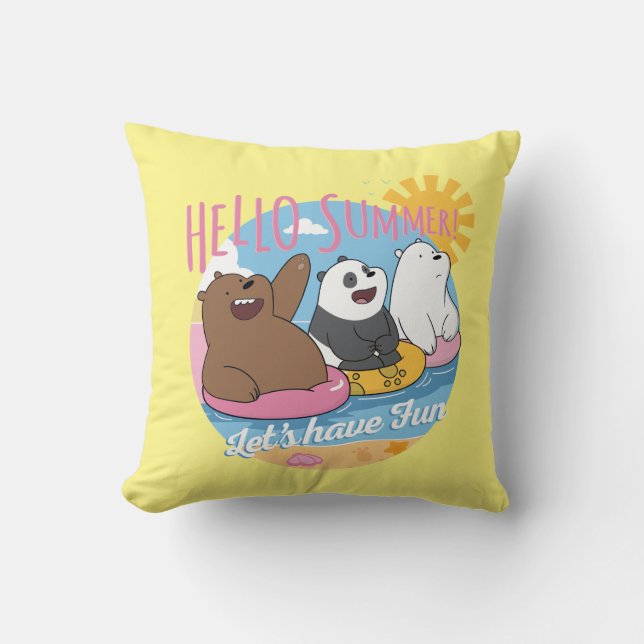 We Bare Bears - Hello Summer! Let's Have Fun Throw Pillow (Front)