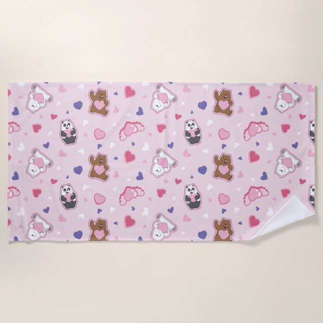 We Bare Bears - Valentine Hearts Pattern Beach Towel (Front)