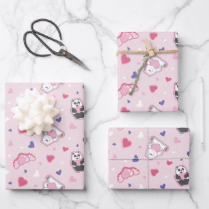 We Bare Bears - Valentine Hearts Pattern Wrapping Paper Sheet