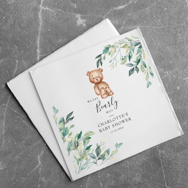 We Bearly Wait Eucalyptus Woodland Baby Shower Napkin (Bearly Wait Bear Elegant Baby Shower Paper Napkin)