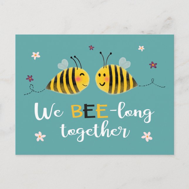 We BEE-long together with bees & flowers Valentine Holiday Postcard (Front)