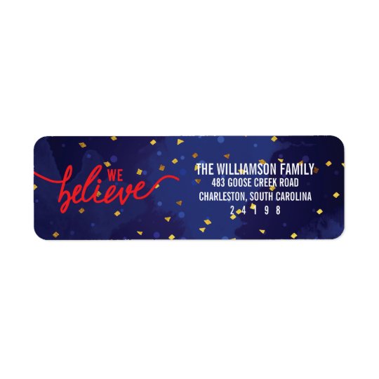 We Believe Confetti Christmas Return Address Label